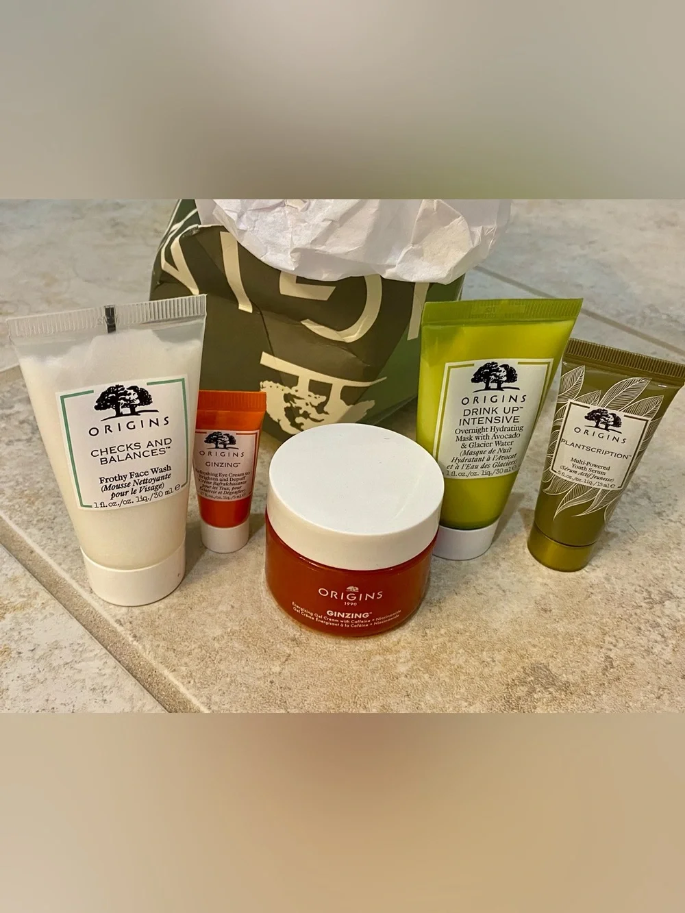 New Origins 5 pc Kit Better Skin Starts Here GinZing Plantscription Drink Up